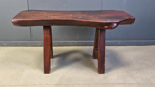 Solid wood brutalist dining table by Mobichalet, 1960s