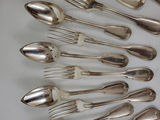 12 zilverkleurige metalen bestekdelen, mesh model – Besteksets (photo 4 of 11)