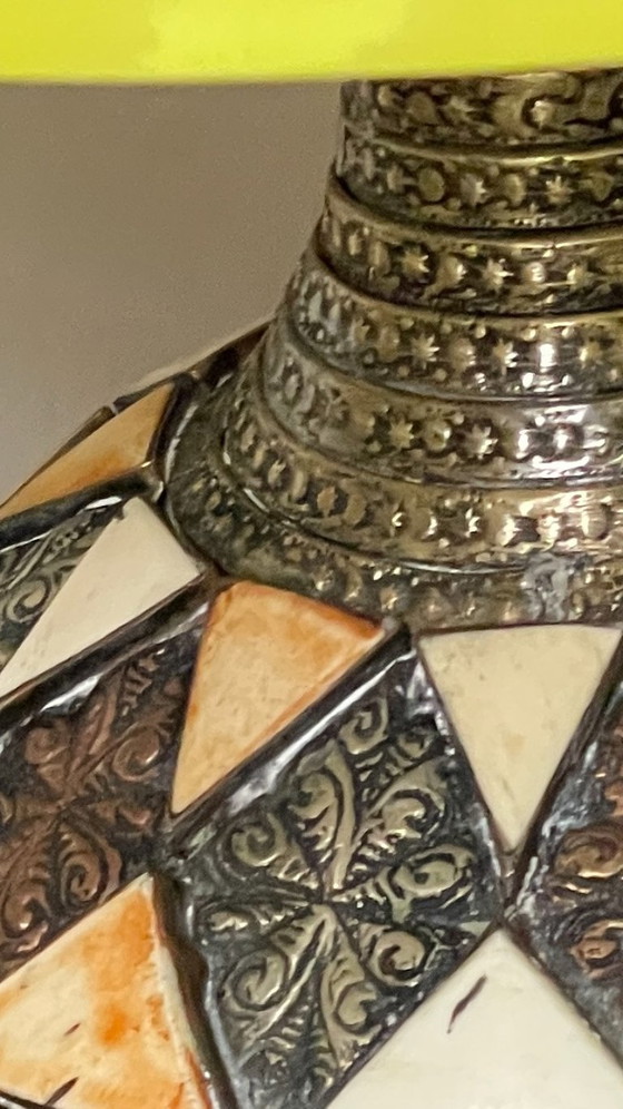 Image 1 of Vintage handgemaakte lamp, aardewerk en verzilverd metaal