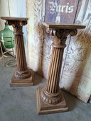 Antique wooden column, pillar, piedestal plant table