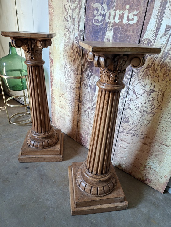 Image 1 of Antike Holzsäule, piemontesischer Pflanztisch