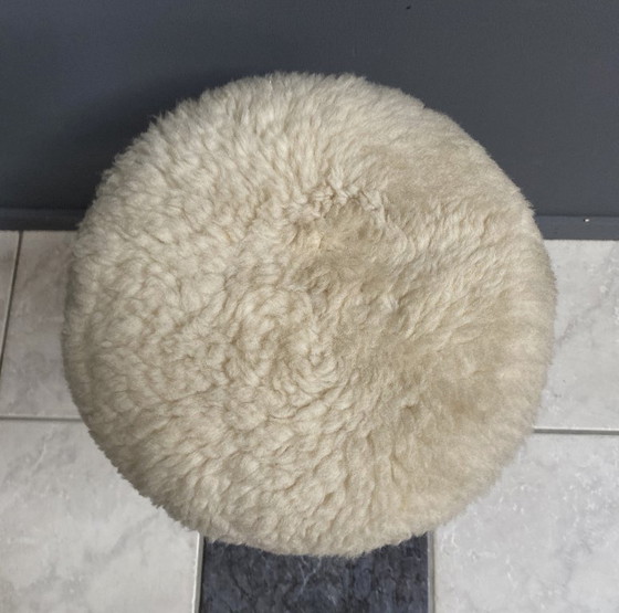 Image 1 of wool top brass small stool 1960s Sheep skin top