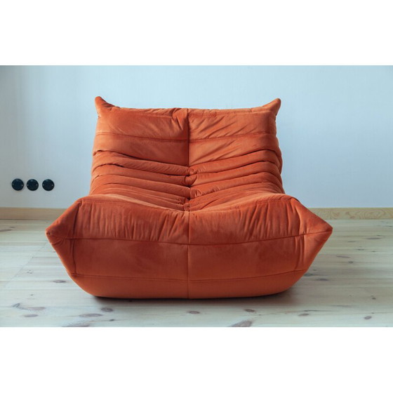 Image 1 of Ensemble salon vintage Togo en velours orange par Michel Ducaroy pour Ligne Roset, France 1973