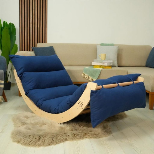 Chaise longue en bois : coussin de chaise longue d'extérieur à bascule pour la sieste au jardin, meubles de terrasse confortable