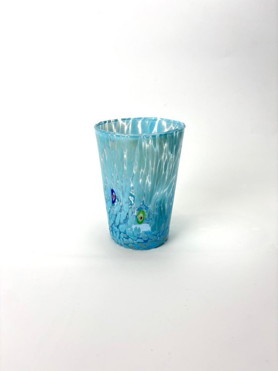 Image 1 of Set di 6 bicchieri in vetro soffiato veneziano con murrine Effetre Murano fuse nel vetro, hand made in italy.