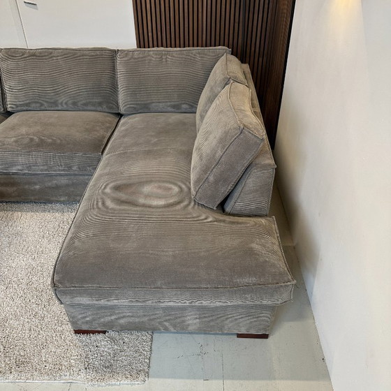 Image 1 of Ecksofa aus Holz, gerippter Stoff, 283 x 197 cm