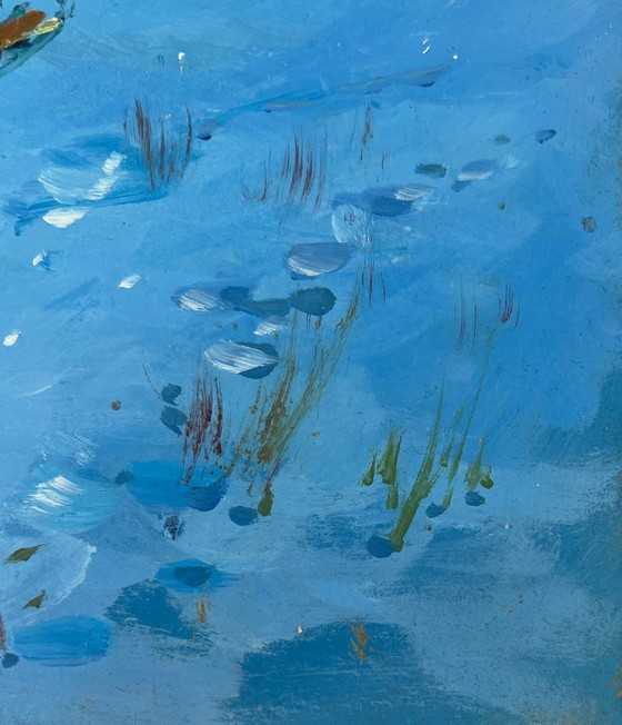 Image 1 of Peinture à l'huile originale Paysage de village enneigé Conte du soir d'hiver