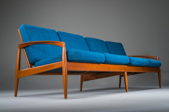 Image 1 of Papieren mes Teakhouten bank van Kai Kristiansen voor Magnus Olesen, Denemarken, jaren 60