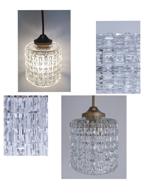 Image 1 of Semi-crystal pendant light with diamond pattern, 1960s style