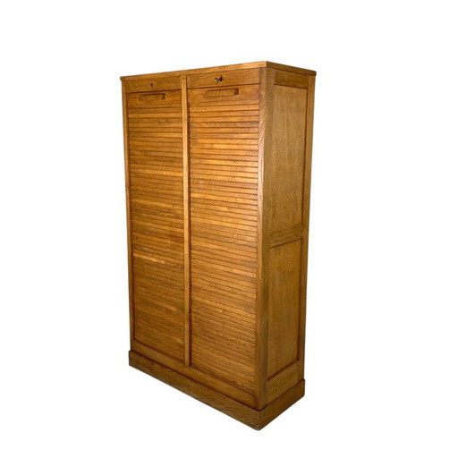 Oak tambour cabinet with 2 doors, 150 cm high, 1950s
