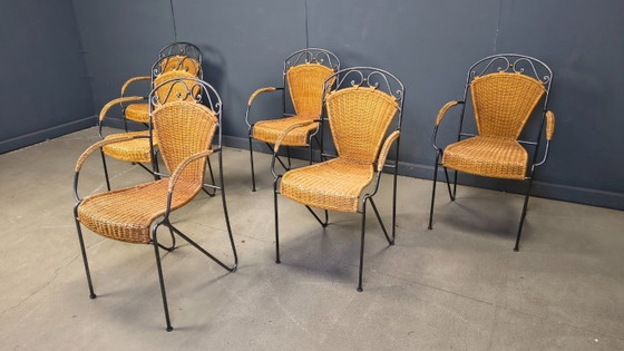 Image 1 of Chaises en osier attribuées à Frederick Weinberg, années 1960, ensemble de 6