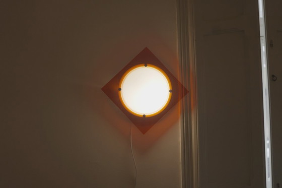 Image 1 of Rode wandlamp in mid-century stijl, gemaakt van acryl en mat glas, met een geometrische vormgeving uit de jaren 70.