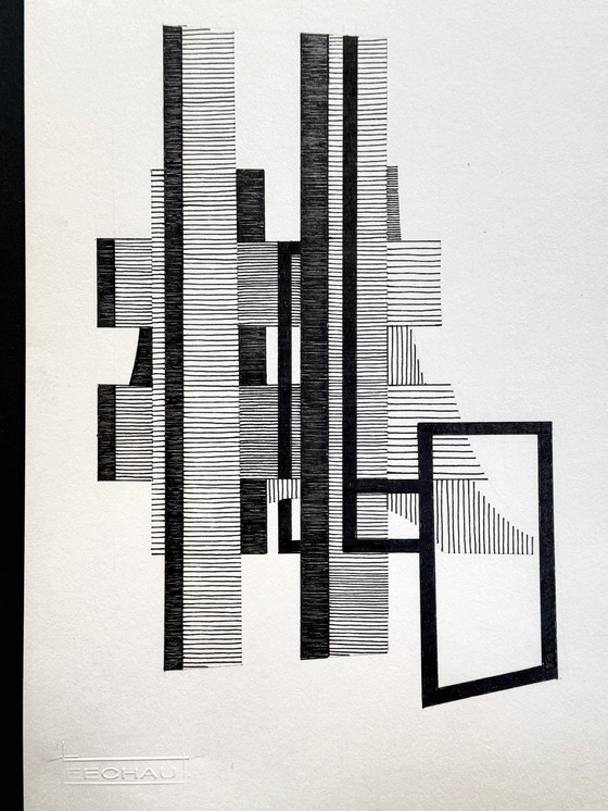 Image 1 of Set Of 2 Artworks. Abstract Composition. Eugène Eechaut (1928-2019)