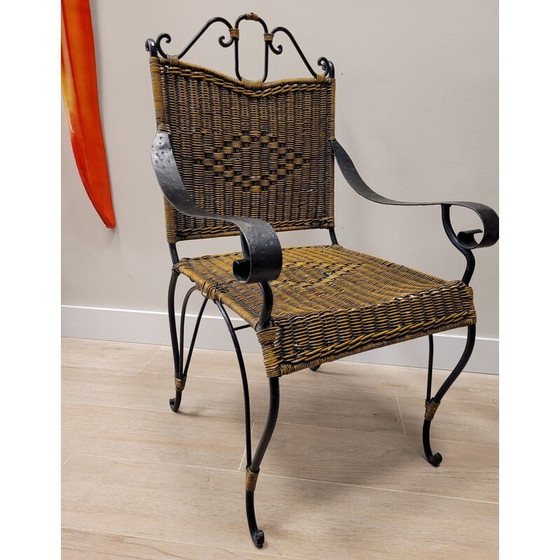 Image 1 of Vintage wrought iron and rattan chair, France 1970s