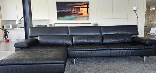 Jori Shiva Bank Met Chaise Longue In Zwart Leer – 3 5 zitsbanken, Leather