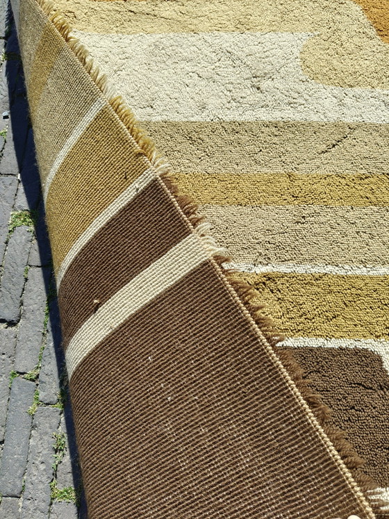 Image 1 of Tappeto vintage in lana stile era spaziale, arancione, giallo, marrone