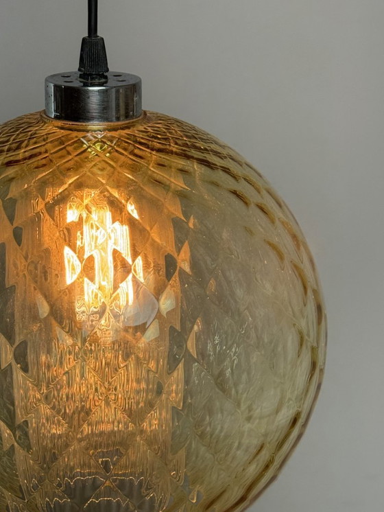 Image 1 of Mid-Century Design Amber Glass Globe Pendant Lamp. Germany, 1960s