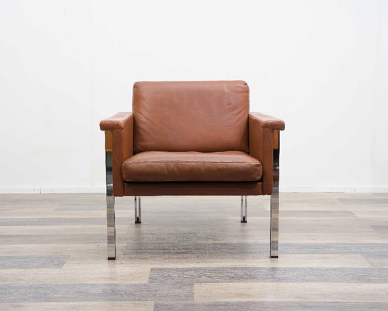 Image 1 of Leren fauteuil, jaren 70, fabrikant Sitag, cognacbruin leer.