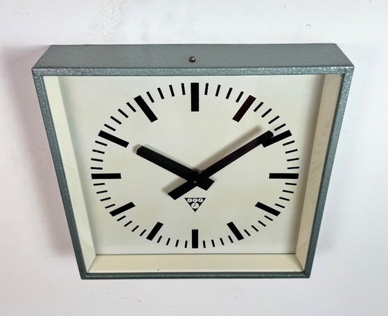 Image 1 of Green Industrial Square Wall Clock from Pragotron, 1970s