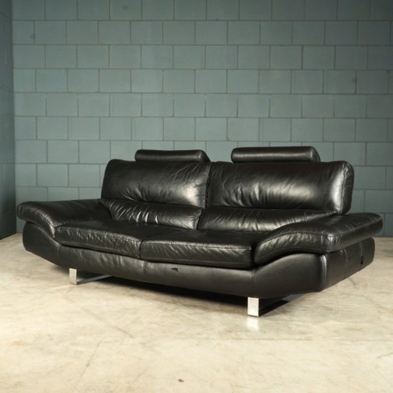 Image 1 of LaNouva Sitzgruppe – Dreisitzer-Sofa mit Zweisitzer-Sofa – schwarzes Leder