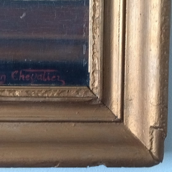 Image 1 of Dipinto antico di un gattino con un mazzo di fiori