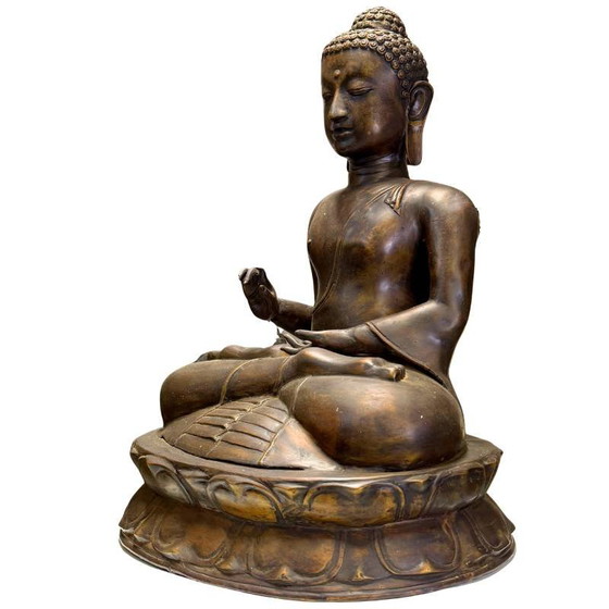 Monumental Javanese Bronze Buddha – Vitarka Mudra – 58 cm – 8.5 kg – Sculpture (photo 7 of 10)