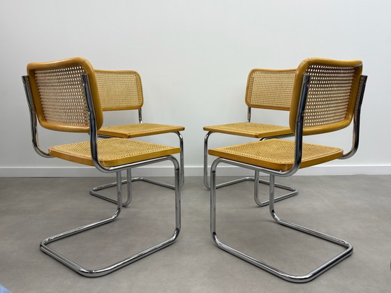 Lot de 4 chaises tubulaires Cesca en cannage, Chaises de salle à manger, Chrome, Rotin, Marron (photo 3 sur 15)