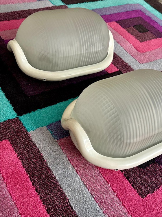 Image 1 of Superbe paire de lampes « Noce » d'Achille Castiglioni pour Flos – Édition en verre dépoli – 1972