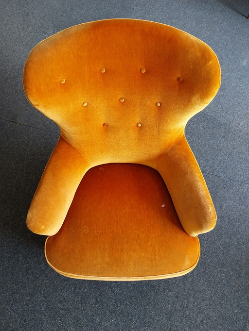 1 x Fauteuil en velours orange des années 1960 par Theo Ruth artifort.