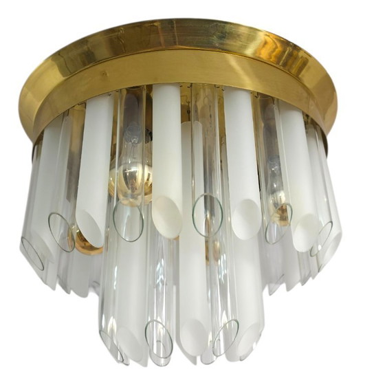 Image 1 of Kalmar Franken ceiling lamp, 1960s, mid-century glass with brass