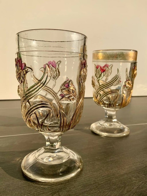 Coppia di bicchieri da vino/acqua in stile Art Nouveau - Josef Inwald - Boemia, c. 1914