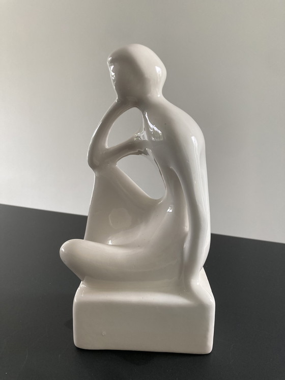 Image 1 of Sculpture sur assiette des années 70 Le Penseur, probablement Royal Delft