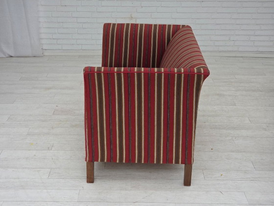 Image 1 of Dänisches 2-Sitzer-Sofa aus den 1960er Jahren, gestreift, rot/mehrfarbig, Möbelwolle