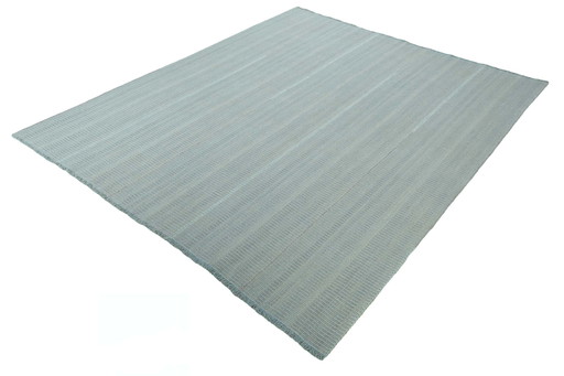 Hand-woven modern kilim - 300 x 256 cm | Minimalist design in soft blue-green - 100% wool