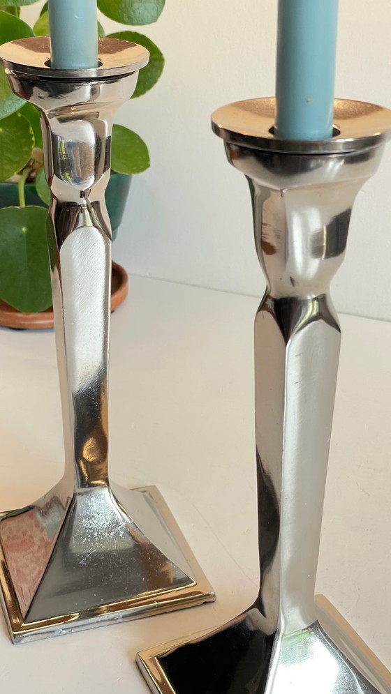 Image 1 of Coppia di candelieri vintage in fusione di alluminio cromato