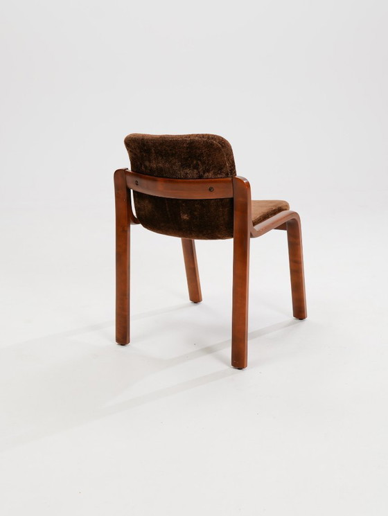 Image 1 of Ensemble de 5 meubles italiens en bois massif avec revêtement en peluche, années 1980