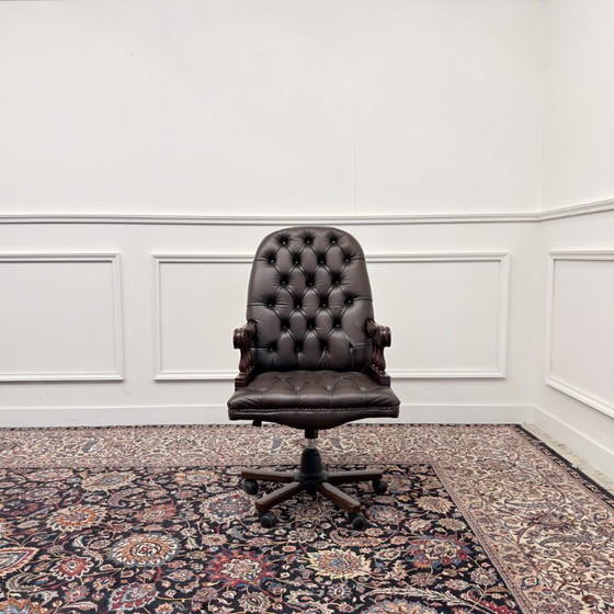 Sedia da Ufficio Chesterfield Inglese Marrone President Chair – Sedie da ufficio, Leather, Wood (photo 2 of 7)