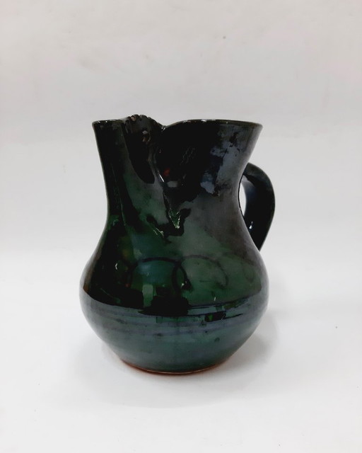 Vintage Glazed Ceramic Green Pitcher