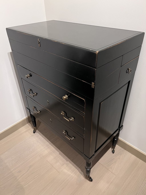 Secretaire, black lacquered wood, Victorian, ca. 1850