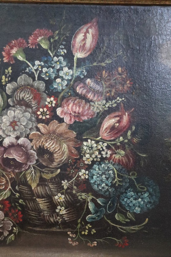 Image 1 of Still Life with Flowers, Antique Oil on Canvas, Italy 18th Century