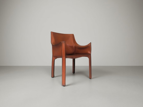 Image 1 of Stuhl CAB 413 in cognacfarbenem Leder von Mario Bellini für Cassina, Italien, 1970er Jahre