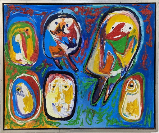 Groot abstract expressionistisch olieverfschilderij op doek van Finn Pedersen, jaren 1990