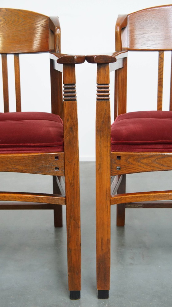 Image 1 of 4 x Jugendstil-Esszimmerstuhl Schuitema mit luxuriöser roter Stoffbespannung