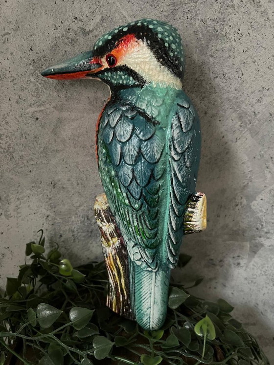 Image 1 of Kingfisher cast iron wall ornament wall sculpture heavy cast iron wall sculpture of a vibrant kingfisher
