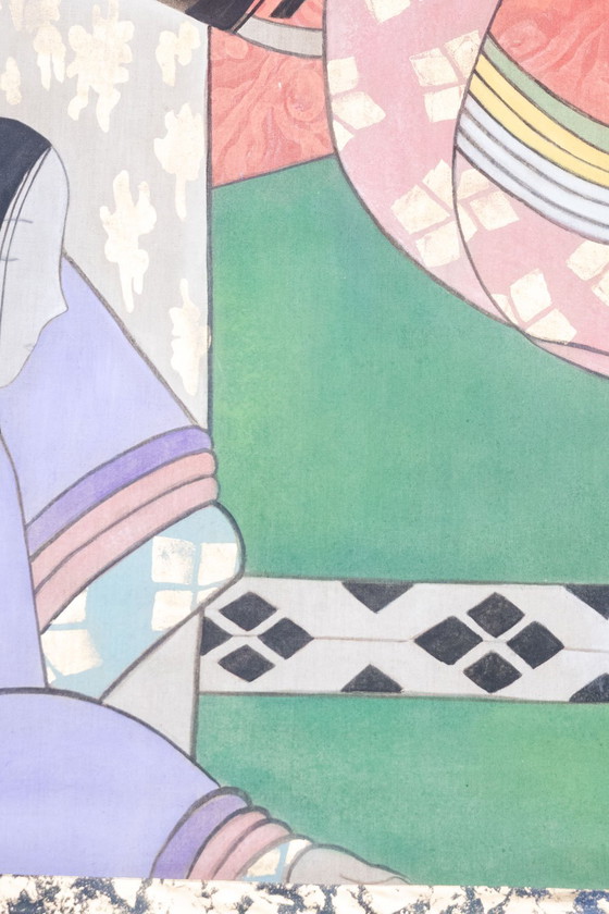 Image 1 of Painted Canvas Representing Japanese Dancers. Contemporary.