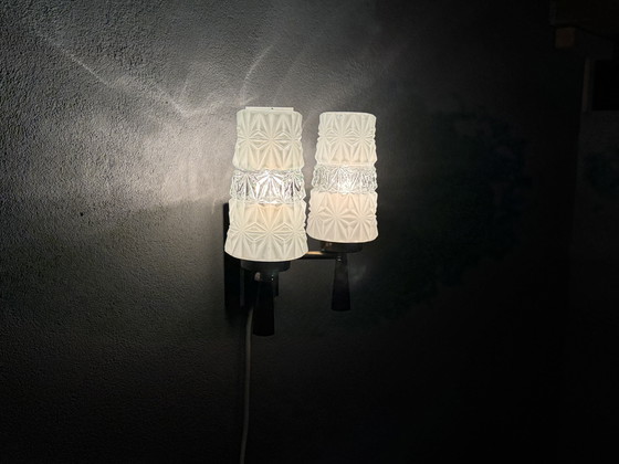Image 1 of Vintage Wall Lamp 1950s-60s - Glass & Wood Design Classic