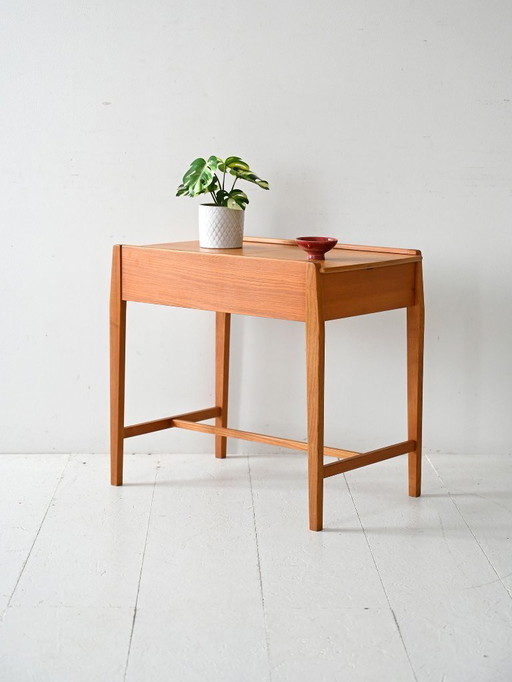 Mesa de centro vintage de olmo escandinavo con compartimento de almacenamiento