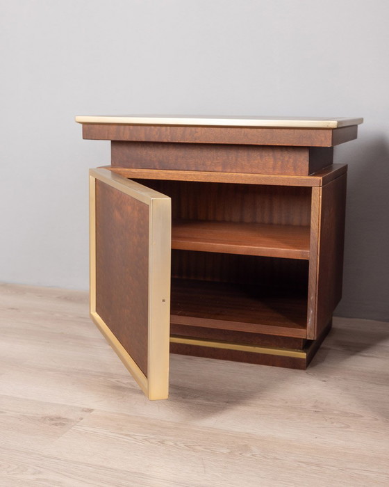 Image 1 of Pair of Vintage 50s Bedside Tables in Brass and Wood Italian Design