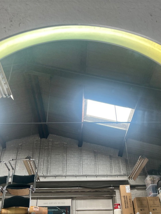 Image 1 of Vintage Round Wooden Wall Mirror With Lighting, Xl, 1970's