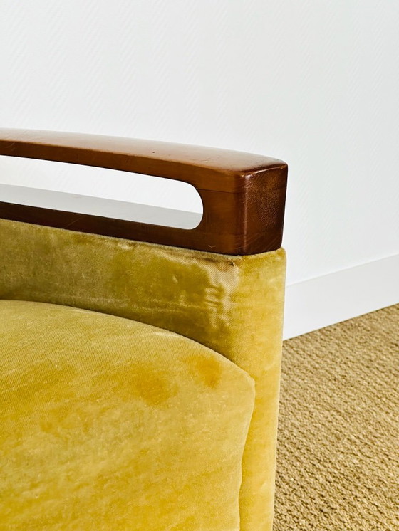 Image 1 of Canapé convertible et fauteuil vintage scandinave en teck et velours, 1960, Set de 2